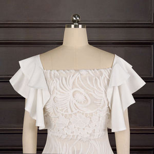 X7005 Nouvelle Robe de Soirée <span class=keywords><strong>Chic</strong></span> en Dentelle à Épaule Unique et Manches Volants pour <span class=keywords><strong>Femme</strong></span>, Couleur Unie, Décontractée, Été, Blanche - Product Image 6