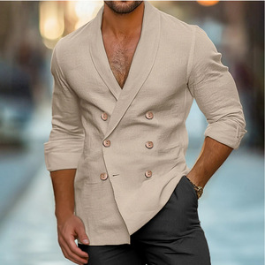 <span class=keywords><strong>Chemise</strong></span> <span class=keywords><strong>homme</strong></span> nouvelle collection à manches longues, double boutonnage, couleur unie, <span class=keywords><strong>col</strong></span> châle, style tendance - Product Image 5