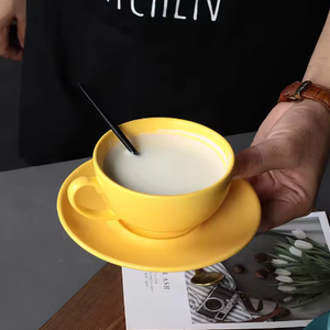 Ensemble de tasses à thé et soucoupes en céramique de haute qualité 240 ml pour expresso, cappuccino, thé, couleurs variées, froides et chaudes, ustensiles de boisson - Product Image 3