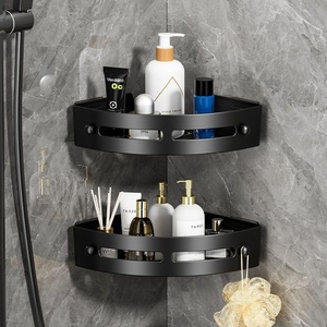 Étagère d'angle de salle de bain moderne en plastique à un seul niveau, non pliable, étanche, design sans perçage pour <span class=keywords><strong>rangement</strong></span> de gel <span class=keywords><strong>douche</strong></span> et articles de toilette - Product Image 1