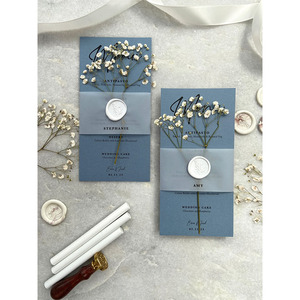 Carte de menu de mariage élégante, personnalisée, design gratuit, bleu poussiéreux, gypsophile, fantaisie - Product Image 5