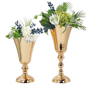 Vaso de flores com pedestal de ouro polido para decoração de casa, fornecedor e fabricante de vaso de flores de piso de estilo moderno