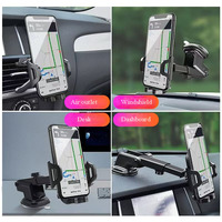 Support de téléphone de voiture télescopique à ventouse, rotatif à 360°, universel, réglable, pour grille d'aération et pare-brise, portable et flexible