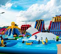 Parc aquatique gonflable commercial QIQU, PVC Sijia 0,55 mm, certifié CE, capacité de 50 à 300+ personnes, conception modulaire, parcs extérieurs