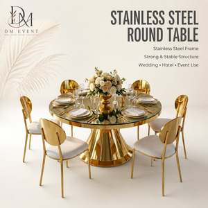 Table de banquet ronde en acier inoxydable doré avec piétement trompette et plateau en verre trempé miroir pour la vente en gros - Product Image 1