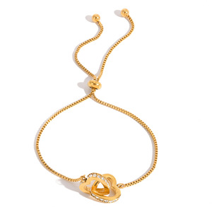 Heart-Shaped Charm <b>Bracelet</b> Gold Tone Bezel Set <b>Crystal</b> Adjustable For Women Gift Jewelry - Product Image 5