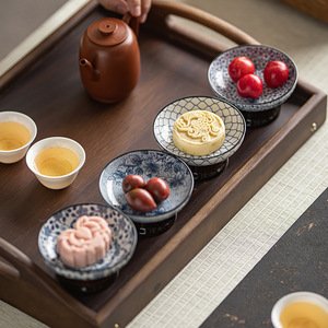 Assiette miniature bleue et blanche sur pied haut, en porcelaine, ronde, pour fruits, dessert de mariage, plat de service - Product Image 2
