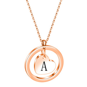 Collier pendentif cœur en or rose avec initiale A gravée, chaîne cercle creux pour femme, à porter au quotidien, cadeau - Product Image 1
