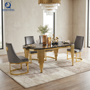 Ensemble <span class=keywords><strong>de</strong></span> Salle à Manger 8 Places Métal et Pierre, Tables <span class=keywords><strong>de</strong></span> Salle à Manger Modernes Italiennes <span class=keywords><strong>de</strong></span> Luxe en Marbre - Product Image 2