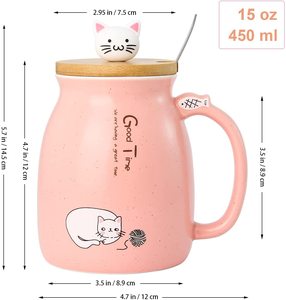 OFERTA 2026 Taza Rosa de 450 ml con Diseño de Dibujos Animados, para Hogar, Oficina, Niños, Madres, Regalos de Cumpleaños, Navidad, Tazas de Café con Gatos Adorables, Tazas de Cerámica para Té, Taza para Leche - Product Image 3
