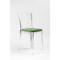 Chaise de salle à manger transparente Lucienne avec coussin rembourré en tissu TREVIRA vert Modèle 19C2005