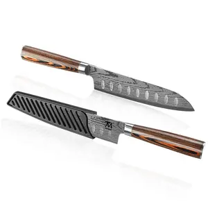 Pisau Coltello Cuchillo 7 इंच पेशेवर जापानी सुशी चाकू लकड़ी संभाल महाराज Santoku चाकू दमिश्क पैटर्न रसोई चाकू
