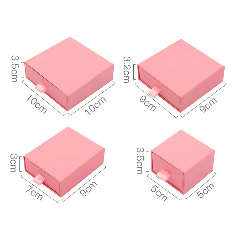 Slide Paper Box Packaging Nail Custom Logo Jewelry Pink Velvet Pouch Bags Sliding Jewellery Boxes for Earring Bracelet