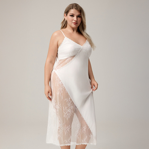 Pigiama Estivo <span class=keywords><strong>da</strong></span> Donna <span class=keywords><strong>Taglie</strong></span> <span class=keywords><strong>Forti</strong></span>, Camicia <span class=keywords><strong>da</strong></span> <span class=keywords><strong>Notte</strong></span> Lunga Sexy Senza Maniche con Bretelle e Inserti in Seta e Pizzo - Product Image 5