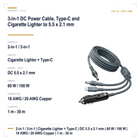 3-in-1 DC-Stromkabel 18AWG 100W Typ C Zigarettenanzünder auf 5,5x2,1mm Hohlstecker 1m 2m 3m 5m 20m 30m Mini-PC Router CCTV