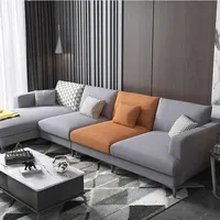 Mobiliário, sala de estar, sofá de madeira em formato de l, sofá de tecido europeu