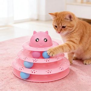 Jouet interactif pour <span class=keywords><strong>chat</strong></span> en plastique, plateau tournant à <span class=keywords><strong>3</strong></span> niveaux, puzzle, piste à billes, carrousel pour chats d'intérieur et chatons - Product Image 1