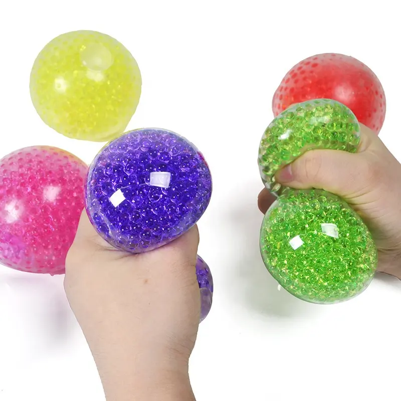 Kawaii Wholesale 6cm Beads Stress Ball Fidget Toys Mesh Grape Squishy Ball For Kids Stress Relief Venting Toys