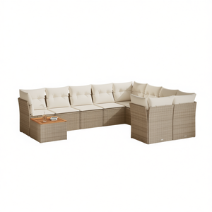 Ensemble de canapés de jardin en rotin beige avec coussins amovibles, mobilier d'extérieur au design moderne - Product Image 1