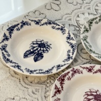 3Pcs Piring Keramik Vintage Motif Bunga, Piring Pasta Porselen Berbagai Warna untuk Makan & Dekorasi Meja