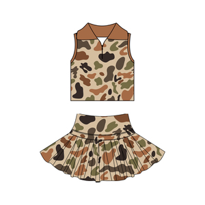 GSD3971 CUSTOM Ensemble sans manches pour petite fille, imprimé camouflage marron, tenue pour enfants, vente en gros, ensemble jupe pour fille - Product Image 1