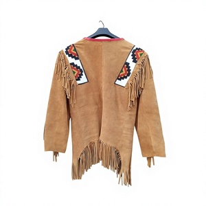 Veste en cuir véritable pour homme Nabtay Sports avec franges, broderie, design empreinte de main, col rond, coupe classique, doublure en fibre de bambou pour l'hiver - Product Image 2