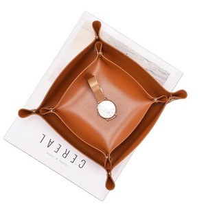 Plateau de rangement minimaliste de style nordique en cuir PU, carré, pliable, organisateur de bureau avec logo pour articles divers - Product Image 2