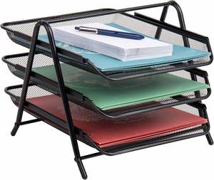 3 Tier Stackable Paper Tray <b>Organizer</b> for Desk Metal <b>File</b> Rack Document Holder Desktop Storage for Office Home or School - Product Image 1