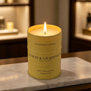 Bougie parfumée énergisante longue durée aux senteurs de citron et pamplemousse pour salle de bain, bureau et décoration intérieure - Product Image 1