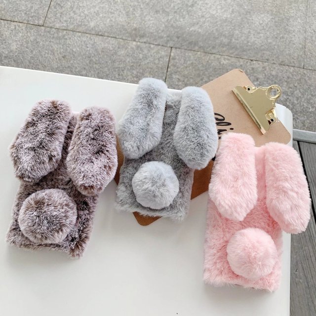 3D Cute Rabbit Ears Faux Fur TPU Shockproof Winter Warm Soft Cover Phone Case for 17 Series Google Pixel for for