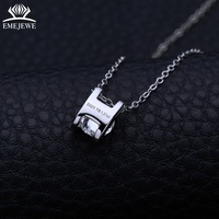 Kalung Moissanite Perak 925 Grosir EMEJEWE, Rantai Adjustable, Liontin Setting Aperture, Perhiasan Unisex Berkualitas Tinggi, Lapisan Rhodium