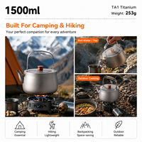 Bouilloire de camping en titane de 1500 ml, théière de pique-nique d'extérieur, pot à eau bouillante avec poignée pliable, ustensiles de cuisine en titane ultralégers
