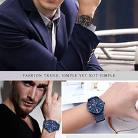 Montre de sport à quartz pour hommes, grand cadran à chiffres arabes, fenêtre de date, bracelet en maille