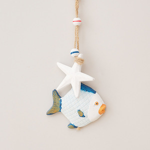 Ornement suspendu en bois avec pendentif étoile de mer et poisson de style méditerranéen, pour la décoration de la maison, du salon et de la chambre à coucher - Product Image 3