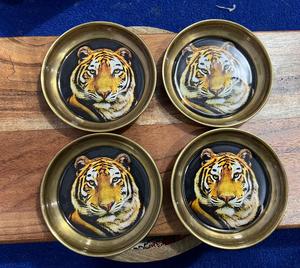 Handcrafted Golden Brass Tiger Design Coaster with Black Printed Center for Luxury Home Decor and Dining Table - Product Image 2