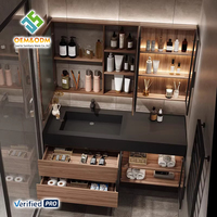 OEM 2025 Juerte Meubles de salle de bain modernes en grain de bois Ensembles de coiffeuse Cuivre Bureau Cabinet Panneau Miroir Évier Robinet Chambre
