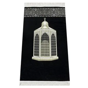 Tapis de prière islamique turc tapis de prière ntricate Ramadan traditionnel musulman Janamaz Sajada pour hommes femmes (noir)