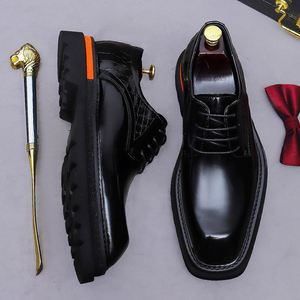 Zapatos de Vestir Casuales de Lujo para Hombre, Diseño Juvenil, con Cordones, Punta Cuadrada, Antideslizantes, de Cuero Británico Brillante - Product Image 4