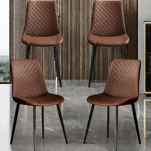 Cadeira de couro PU para sala de estar, pernas de metal, cadeira de jantar para restaurante, cadeiras de jantar nórdicas