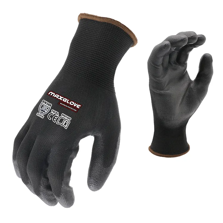 MaxiPact Black PU coated with green seam light soft waterproof work gloves