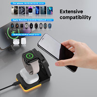 Cargador inalámbrico magnético plegable portátil de 15W, soporte para teléfono móvil, soporte para cargador inalámbrico 3 en 1 con luz nocturna