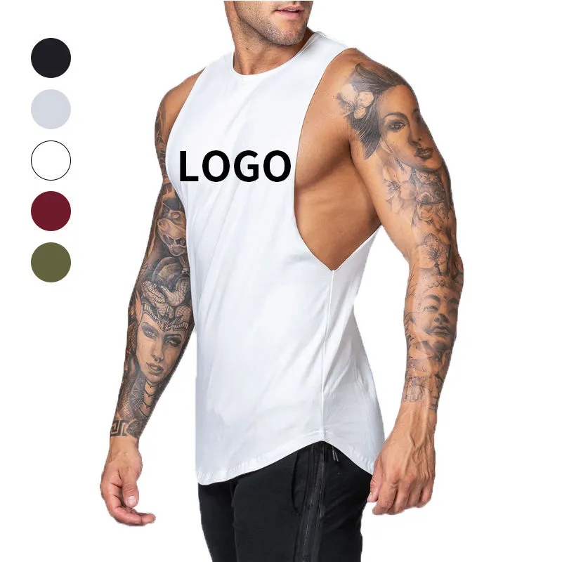 Camiseta de algodón con logotipo personalizado al por mayor, Camiseta deportiva sin mangas, ropa deportiva para entrenamiento, chaleco de gimnasio para hombre