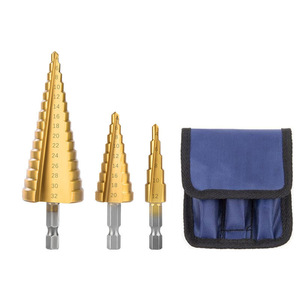Lot de 3 forets étagés HSS Cobalt Titane, finition oxyde noir, diamètres multiples, étui en aluminium, sac en tissu pour perçage de métaux - Product Image 4