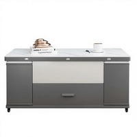 Table de salon et de salle à manger multifonctionnelle pliable en bois massif trempé, gris, pour petite famille, avec fonction de levage