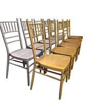 Chaises de banquet, d'hôtel, de mariage et de réception en gros pour événements, chaises Chiavari blanches empilables dorées de luxe pour l'extérieur