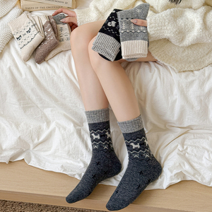 <strong>Fairisle</strong> Style Wool Small Tree <strong>Socks</strong> Women's Retro Medium-length Japanese Autumn and Winter Cartoon Animal Pile <strong>Socks</strong> Stockings - Product Image 6
