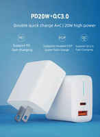 Chargeur rapide USB-C PD 20W, adaptateur secteur USB-C QC3.0 pour iPhone 17 Pro Max, 16 Plus et Huawei