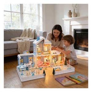 <b>Plastic</b> Playhouse Furniture Set with Doll House Accessories Bedroom <b>Kitchen</b> Bathroom Balcony Gift for Unisex Children Family - Product Image 5