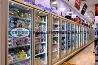 Congélateur commercial à économie d'énergie pour aliments surgelés, vitrine de supermarché, réfrigérateurs verticaux, réfrigérateur de présentation, portes en verre, congélation