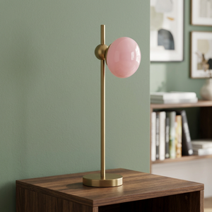 PT24009 Modern Living Room Round Pink Glass Lampshade G9 Lampholder 110-240V Plating Brass Base Electric Table Lamp - Product Image 3